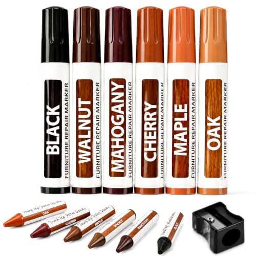 WEXLORQV 13-Piece Furniture Repair Kit with 6 Colors Touch-Up Markers
