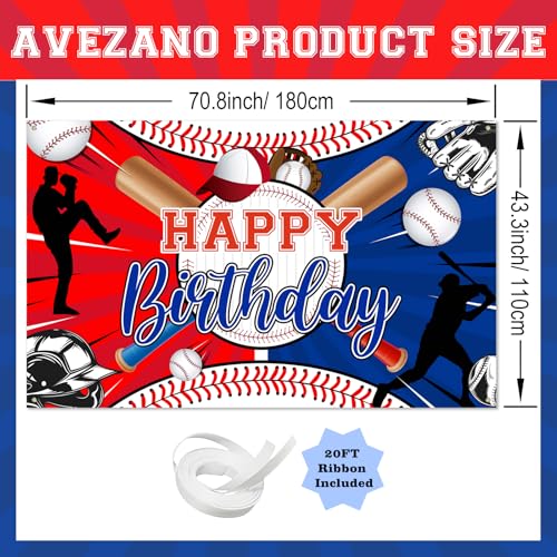 Avezano Baseball Birthday Banner 70.8 x 43.3 Inch - Sports Party Decoration