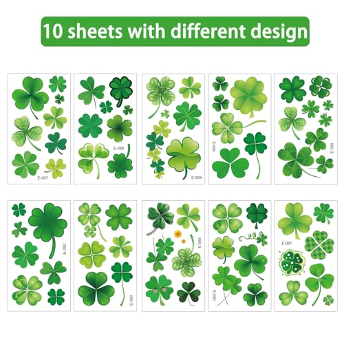 St. Patrick's Day Shamrock Face Temporary Tattoos 10 Sheets Waterproof