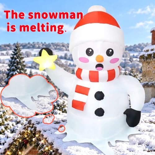 Roof Snowman Inflatable Christmas Decor 6 FT Outdoor Blow Up Snowman with Glowing Star