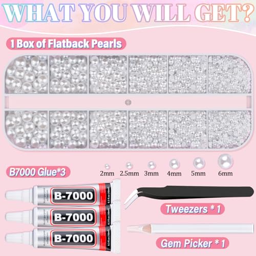 Flatback Pearl Beads Kit with B7000 Glue, Tweezers and Pickup Pen for DIY Crafts