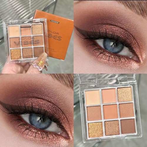 URQT Golden Caramel Eyeshadow Palette – 9 Warm Bronze & Nude Brown Shades