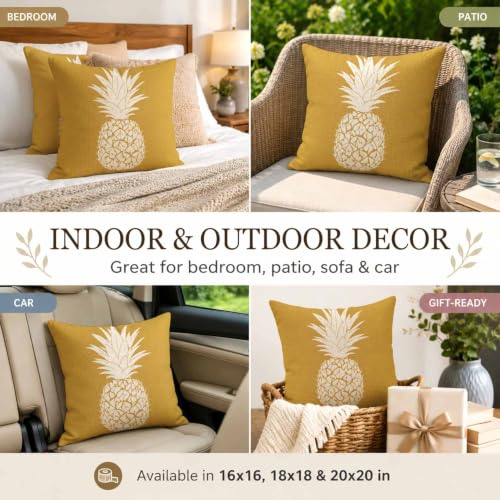 Minimalist Pineapple Throw Pillow Cover, 16x16 Inch Linen Decorative Case