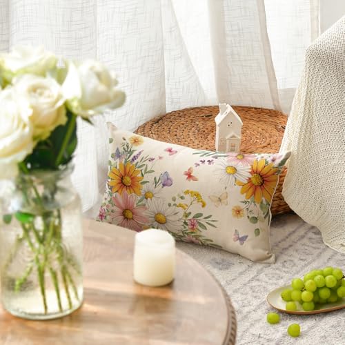 Spring Daisy Throw Pillow Cover - 12x20 Inch Butterfly Floral
