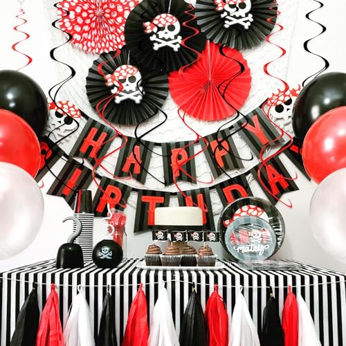 30pc Foil Hanging Swirl Decorations - Black and Red Spiral Party Streamers