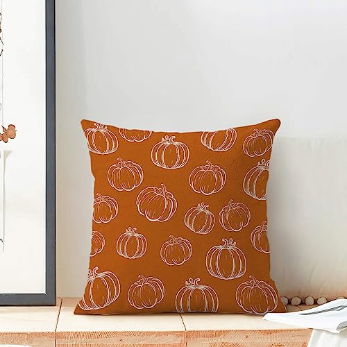 Fall Pillow Covers 18"x18" Set of 2 - Pumpkin Design for Autumn Decor
