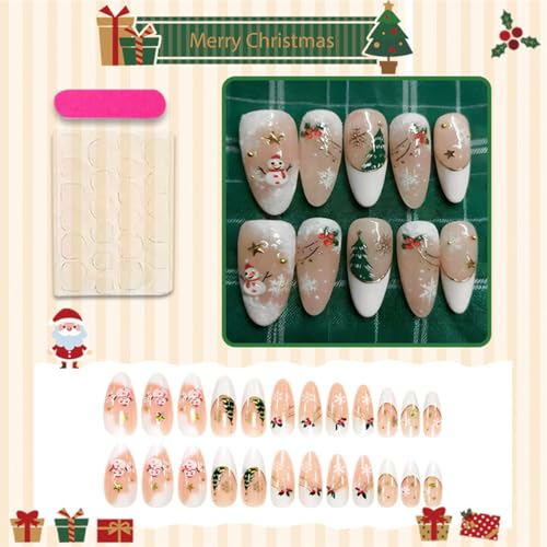 Christmas Press on Nails Medium Almond French Tip False Nails
