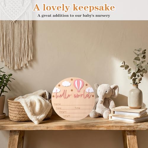 Baby Announcement Sign Wooden Newborn Welcome Hello World Photo Prop Pink