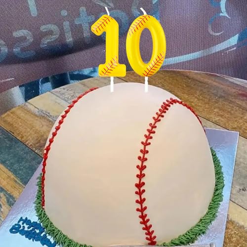 Softball Birthday Candle - Yellow 10th Birthday Cake Topper