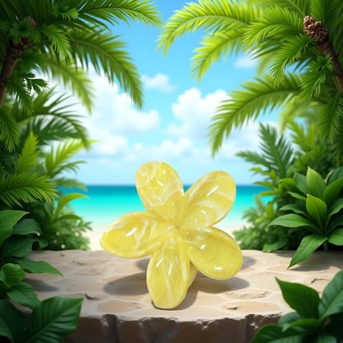 Creamy Yellow Hawaiian Flower Hair Claw Clip for Thick Hair