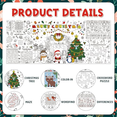 Merry Christmas Giant Coloring Tablecloth for Kids 31.5x72"