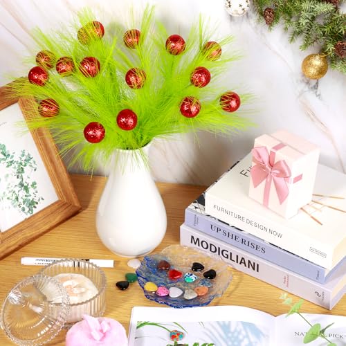 12 Pcs Artificial Pampas Grass Stems - Red & Green Vase Fillers