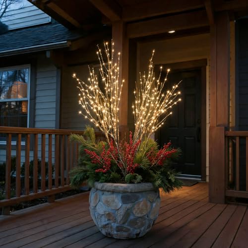Lighted Prelit Twig Branches with Timer - Brown Warm - 31 Inch Christmas Decor