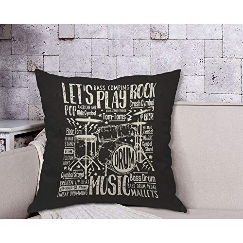 Music Rock Drums Throw Pillow Cover - 18x18 Inch Decorative Cushion
