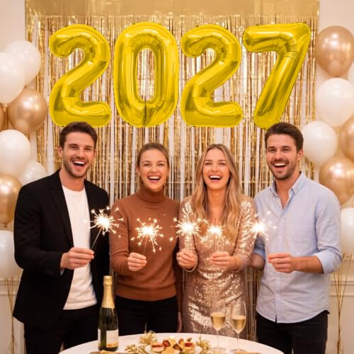 40 Inch Gold 2027 Number Balloons - Mylar Foil Decorations for Party