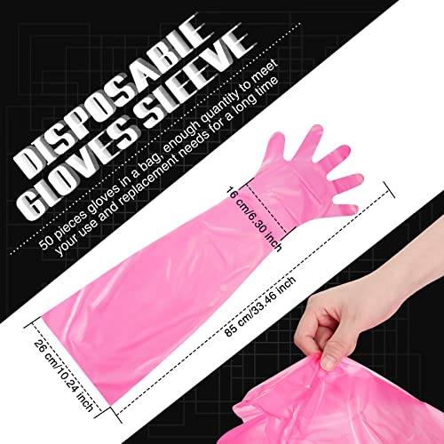 Patelai 50-Pack Disposable Shoulder-Length Field Dressing Gloves - Pink
