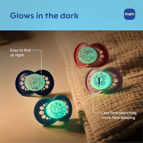 MAM Original Baby Pacifiers 6-16 Months, Glow-in-the-Dark, 2 Pack - Butter Yellow & Pale Mint