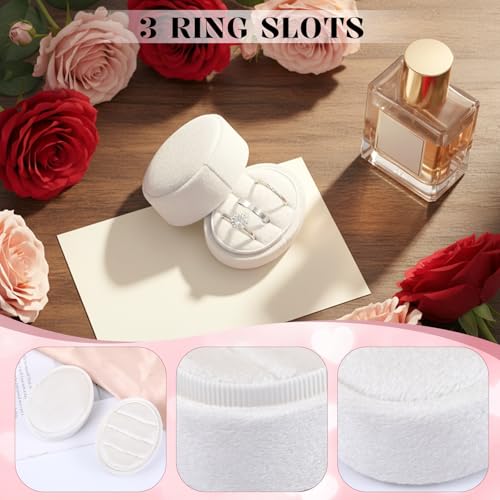 Velvet 3-Slot Ring Box - Oval Wedding Engagement Holder in Beige