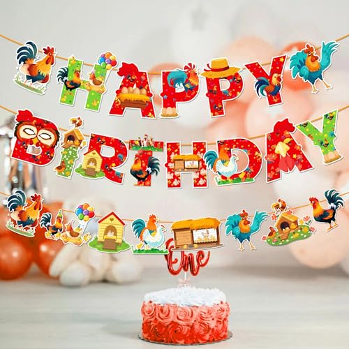 Chicken Happy Birthday Banner - Farm Theme Party Decorations