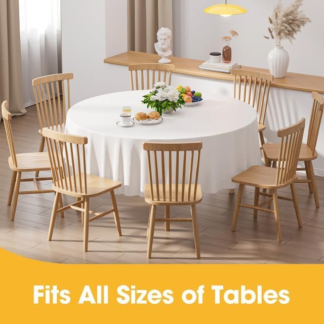 Niuara White Plastic Tablecloths - 84" Round Disposable Covers for Holiday Parties | 4 Pack