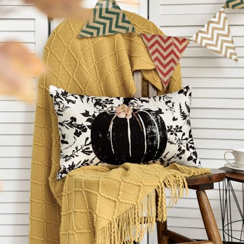 Fall Pumpkin Leaves Throw Pillow Cover 20x12 Inch - AVOIN
