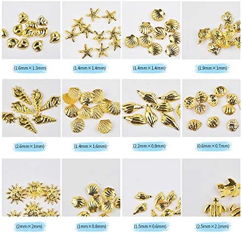 Gold Ocean Nail Art Metal Studs 3D Summer Beach Charms 12 Styles