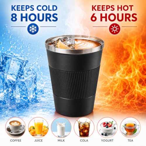 12oz Stainless Steel Travel Mug with Leak Proof Lid - Insulated Coffee Cup for Car & Office