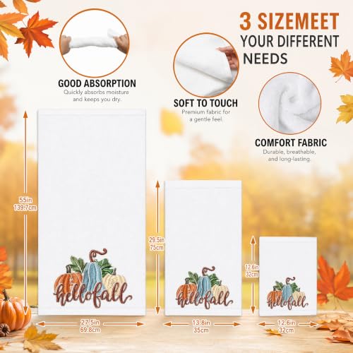 Fall Embroidered Cotton Towels Set - Harvest Pumpkin Decor, Kitchen & Bath Hand & Washcloths