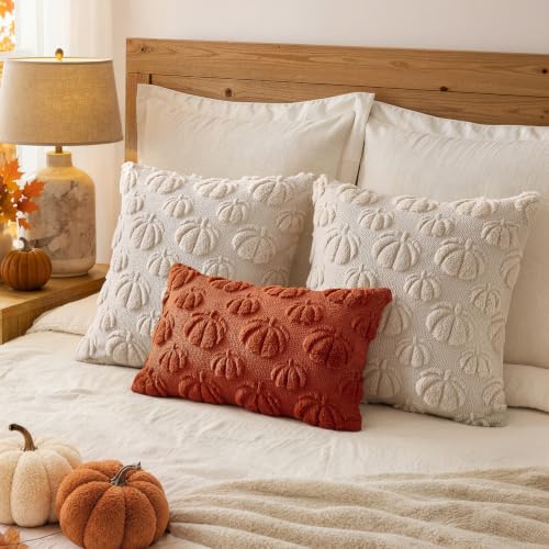 MIULEE Fall Pumpkin Throw Pillow Covers, 18x18 Inch Beige Set of 2