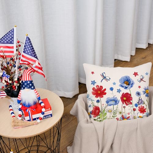 AACORS 4th of July Pillow Cover 16x16 Patriotic USA Flower Decor