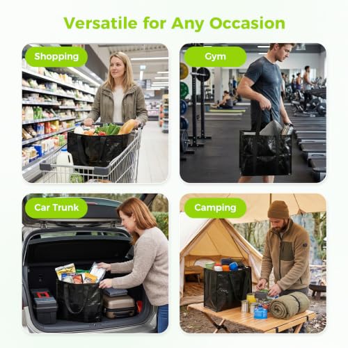 Large Capacity Reusable Grocery Bags - Waterproof Tote Bags (4 Pack)