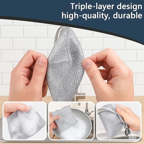 Kookkit 3-Layer Non-Scratch Stainless Steel Dish Scrubber 6Pcs