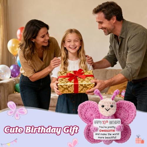 Handmade Pink Crochet Butterfly Plush - 10th Birthday Gift for Girls