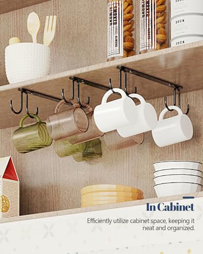 Luckinow Black Mug Hooks Under Cabinet - 3 Pack Metal Cup Rack