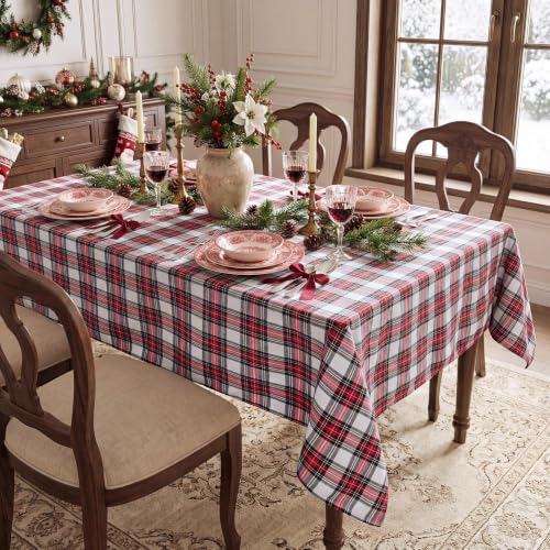 Romanstile Christmas Checkered Tablecloth Rectangle Red White 60 x 120 - Redwhiteplaid