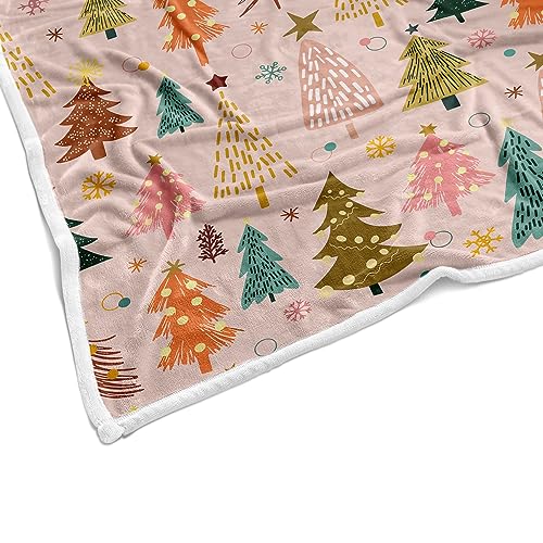 Kids Christmas Fleece Throw Blanket - Pink Cartoon Tree Holiday 50x60in - Multi3