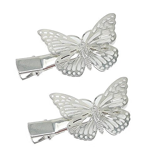 Yueton Silver Butterfly Hair Clip 2-Piece Alloy Bride Headwear