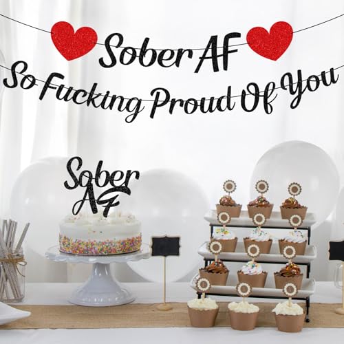 Sober AF Banner & Cake Topper - Sobriety Celebration Decor