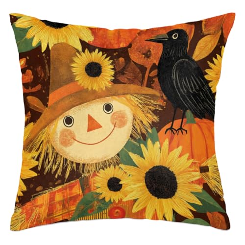 Pumpkin Scarecrow Throw Pillow Cover 18x18 for Fall Decor