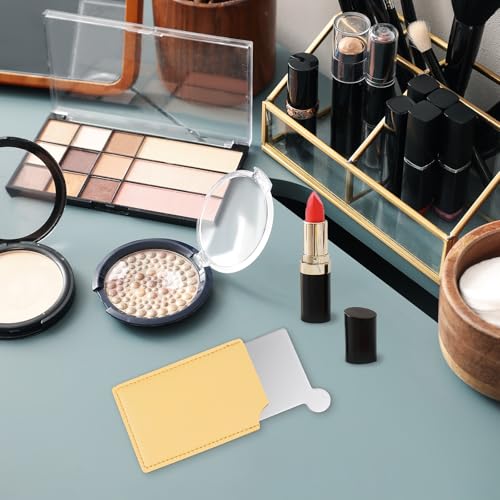 Small Pocket Mirror for Purse, Stainless Steel Makeup Mirror with Red Leather Case