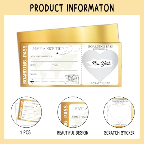 Golden Scratch-Off Boarding Pass Ticket Gift with Envelope - 3.5x8