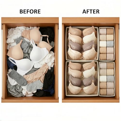 Khaki Underwear Drawer Organizer 2-Pack Foldable Closet Storage Bins