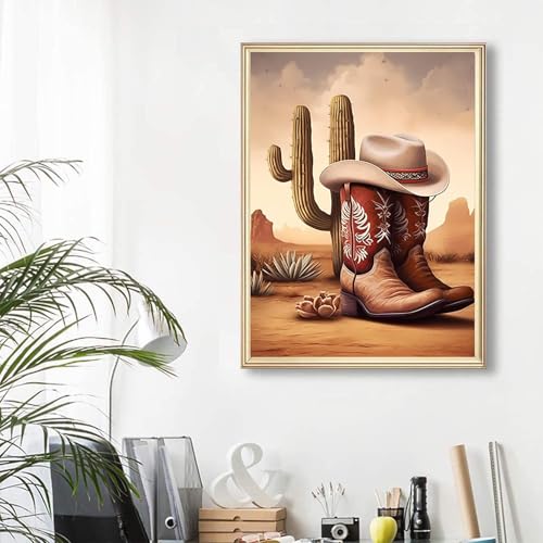 DIY 5D Cowboy Boots Diamond Art Kit 14x20 Inch for Adults & Beginners
