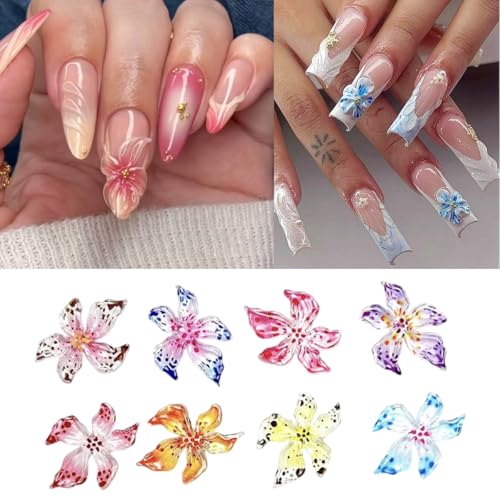 50Pcs 3D Hibiscus Flower Nail Charms Resin Spring Floral Gems
