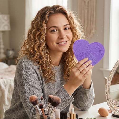 Elegaperma 2Pcs Silicone Makeup Brush Cleaning Mat Heart Shaped
