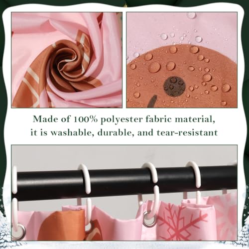 Pink Gingerbread Man Christmas Shower Curtain Set with Hooks