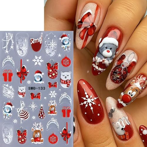 POWPOP 5D Christmas Nail Art Stickers Self-Adhesive Winter Decals