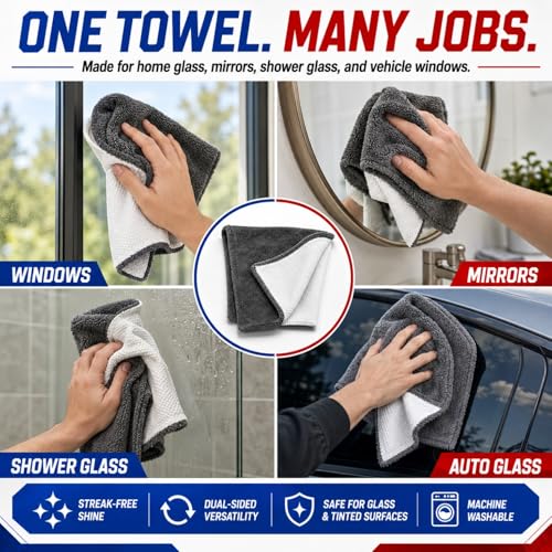 Cranees Fresh Hybrid Glass Microfiber Towel 16x16 - 1-Pack, Streak-Free & Lint-Free