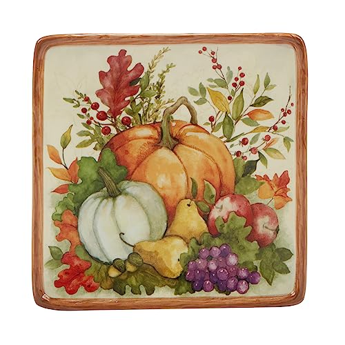 Harvest Blessings Set of 4 Ceramic Canape Plates ? Perfect for appetizers, desserts, or small bites, these festive plates bring fall cheer and elegant seasonal style to your entertaining table
