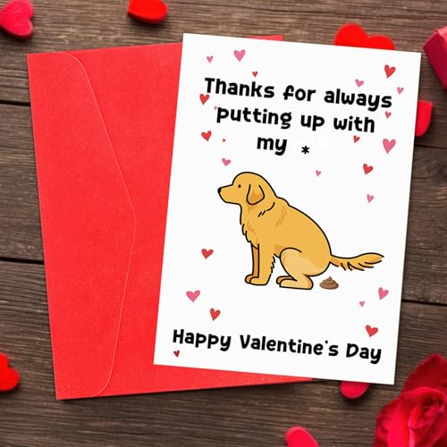 Funny Dog Valentine's Day Card with Gold Envelope - 8x5.2 in